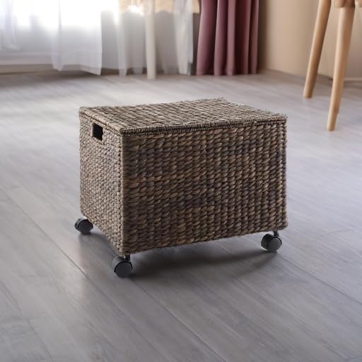Casafield Espresso Rolling Filing Cabinet with Water Hyacinth, Lidded, 4 Casters