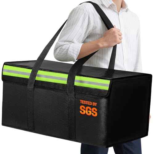 Large Fireproof Document Bags 24x12x12in, Fireproof Document Box for Cash, Photo Albums, Valuables, Extra Large Fireproof Bag Waterproof Document Storage with Reflective Strip, Black