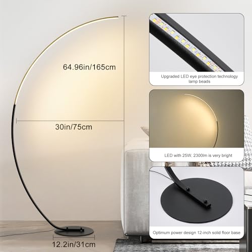 POWROL Arc Floor Lamp, 65" Tall Standing Modern LED Floor Lamps for Living Room, 3000K-6500K Dimmable with Remote, Night Mode, Arched Reading Corner Floor Lamp for Bedroom Office