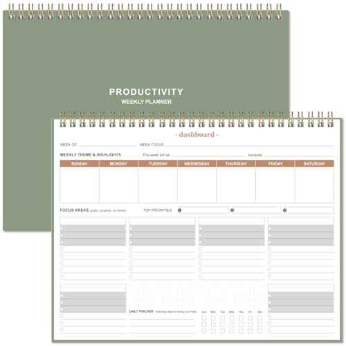 Weekly Productivity Planner - 8.5" x 11" Dashboard Desk Notepad Has 6 Focus Areas to List Tasks for Goals, Projects, Clients, Academic or Meal-Organize Your Daily Work Efficiently, 54 Weeks, Green