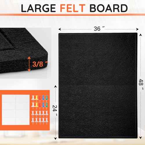 DOLLAR BOSS Large Bulletin Board 48" x 36" Foldable Felt Cork Board, Decorative Pin Board for Wall 4' x 3' Photo Display Board for Halloween Christmas Decor Office Home School with 20 Pins, Black