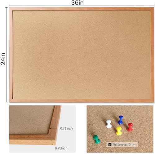 Cork Bulletin Board for Wall - 36¡± x 24¡± Bulletin Board Wall Mounted Wood Frame Message Board pin Board for School,Office and Home