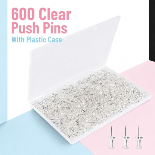 Mr. Pen Clear Thumb Tacks 600-Pack - Plastic Head, Steel Point, Bulk Push Pins for Bulletin Boards
