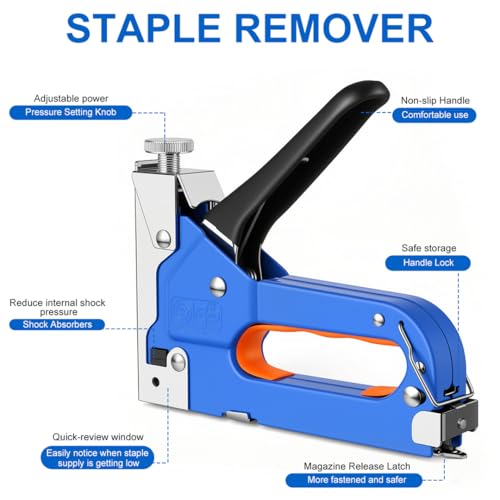 Heavy Duty 3-in-1 Staple Gun with Tail Remover and 1200 Staples - Upholstery & Wood Craft