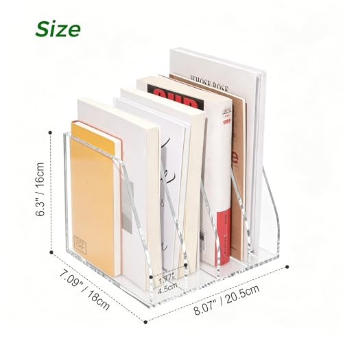Lovemolly B5 4-Section Acrylic Magazine File Holder - Clear Desk Organizer, Vertical Document Sorter for Office & Home, 7.09x8.07x6.3 in