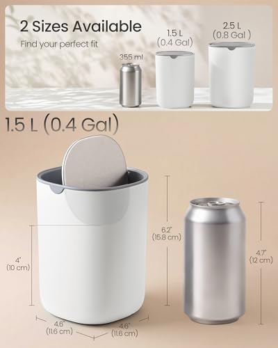 SONGMICS 0.4 Gal Mini Desk Trash Can with Stainless Steel Swing Lid - Cloud White