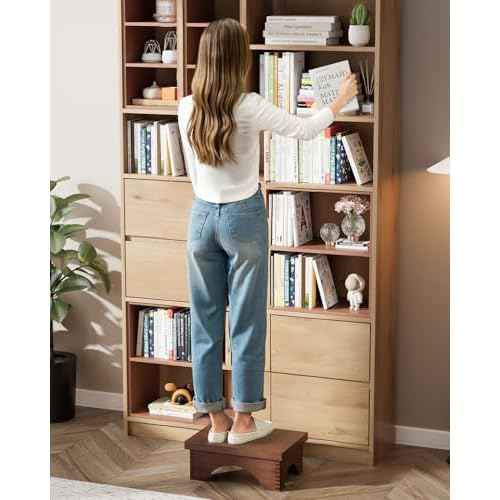 ECROCY Step Stools for Adults Pre-Assembled, Sturdy Wooden Step Stool Lightweight, Portable Bedside Step Stool with Smooth Finish