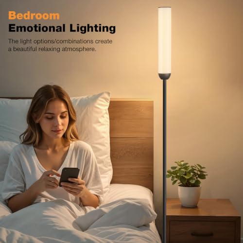 Ambimall Black 65-Inch LED Floor Lamp with Remote & Foot Switch