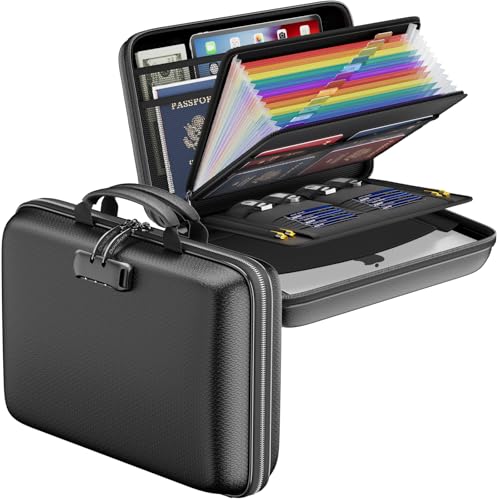 DocSafe 15.5x11.5 inch Black Fireproof File Organizer with Lock & 13-Pocket Accordion