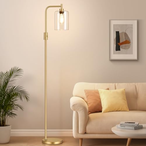 Yemela Clear Glass-Gold Dimmable Floor Lamp with 900LM LED Bulb, Modern Arc Standing Light