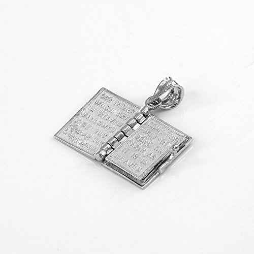 Religious Jewelry Polished Sterling Silver 3D Holy Bible Book w/Lord's Prayer Pendant Necklace