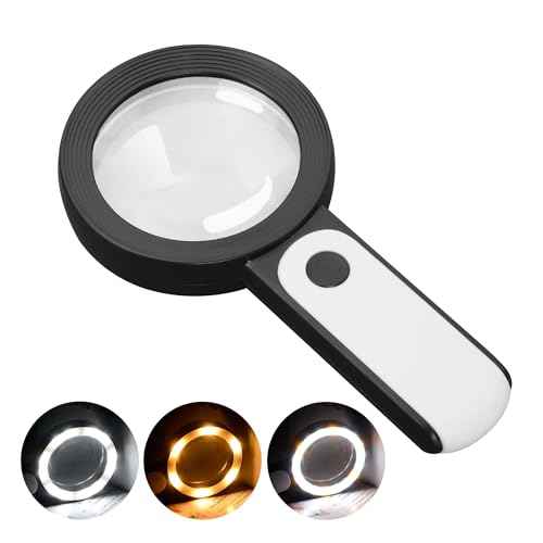 JMH Magnifying Glass with Light, 30X Handheld Large Magnifying Glass 18LED Cold and Warm Light with 3 Modes, Illuminated Lighted Magnifier for Seniors Reading, Coins, Jewelry