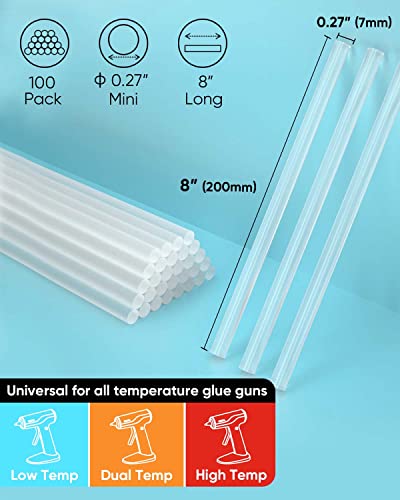 Mini 0.27 inch x 8 inch Clear Glue Sticks 100-pack for All-Temp Glue Guns - SHALL