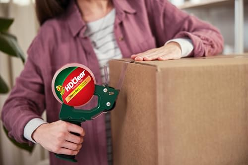 Duck Brand Tape Gun with Foam Handle – Hand Dispenser + 1 Roll Clear Packing Tape