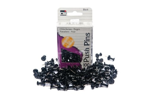 Charles Leonard Push Pins, Black, 100-Pack (200-BK) – Solid Steel Heads