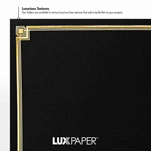 LUXPaper 9.5" x 12" Certificate Holders | Black Linen | Embossed Gold Foil Border | 100lb. Cover | 25 Qty