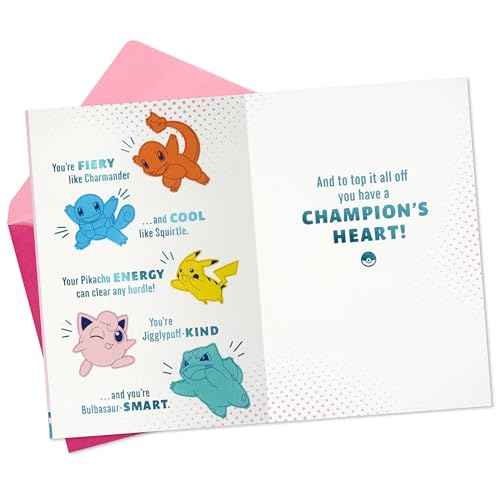 Hallmark Pok?mon Birthday Card for Kid (A Champion's Heart) Charmander, Squirtle, Pikachu