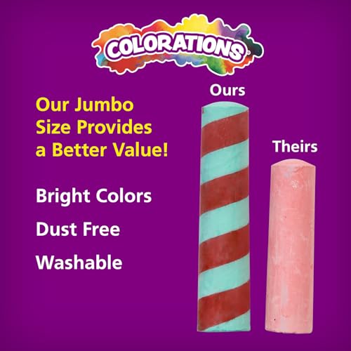 Colorations 50pc Jumbo Sidewalk Chalk Set - Bright Colors & Patterns, Washable Outdoor Kids Art