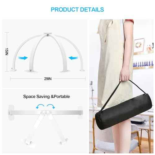 Foldable Large Half Moon LED Light,29" Arch Light for Table Nail Desk with Phone Stand, Upgrade Arch Light for Nail Techs with Wire Controller for Manicure Tattoo Beauty (White, Large)
