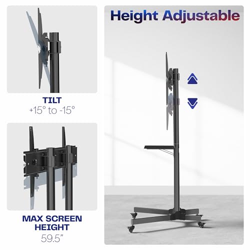 VIVO Mobile TV Cart 32-83 Inch Screen Stand with Adjustable Height & Shelf – Supports 110 lbs