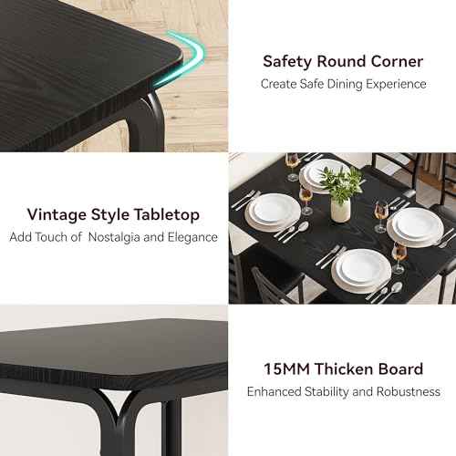 GarveeHome5-Piece Kitchen Dining Room Table Chair Set for Small Space, Indoor Modern Dinette Set for 4, Square Dinner Table Set for Dinette, Breakfast, Dark