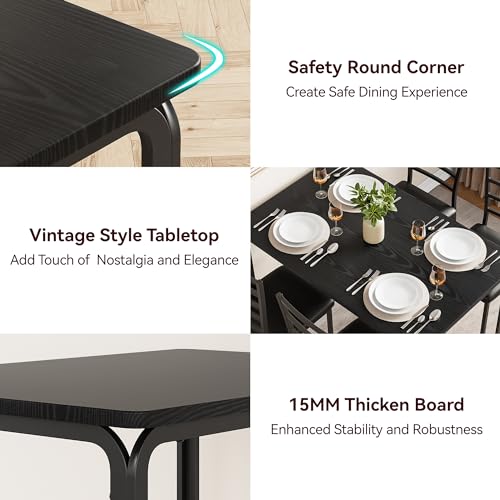 Towallmark 5-Piece Dining Set for 4 with Upholstered Chairs — Space-Saving Kitchen Table and Chairs, Black