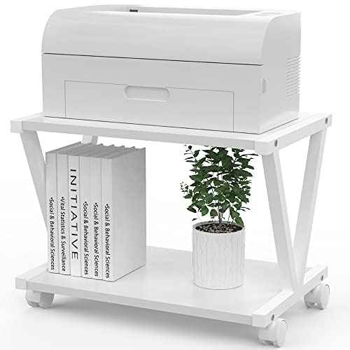 VEDECASA Retro Desktop Printer Stand 2 Double Tiers Wood Printer Shelf Rustic Industrial Farmhouse Wood Storage Book Shelf Organizor for Home Office Stylish Sturdy V Shaped (Dark Grey)