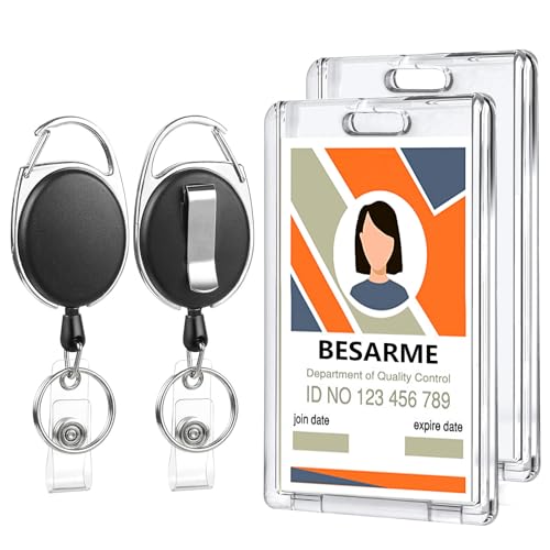 2 Pack Retractable Badge Reel with Clear Acrylic ID Holder - BESARME