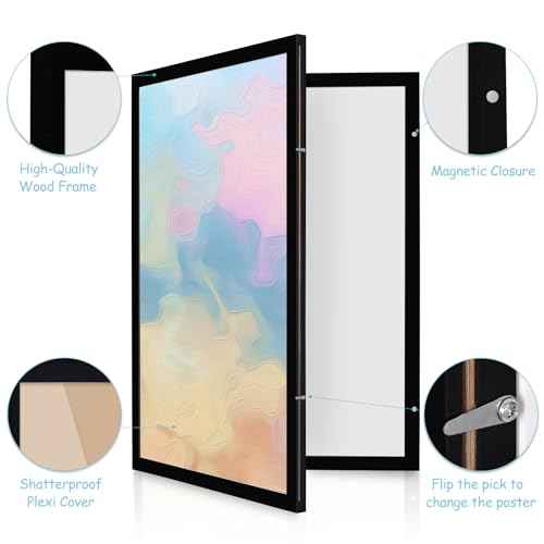 Black Frame Enclosed Whiteboard with Wooden Frame, Approx.16x11in Poster Frame and Functional Whiteboard for Office, Home(Poster Not Included)