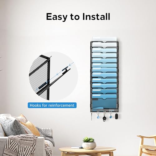 SUPEASY Black 13-Tier Hanging Wall File Organizer with Hooks - Office Storage