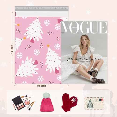 Metronic Christmas Poly Mailers 10x13 20Pack, Pink Xmas Tree Shipping Bags for Clothes, Self Adhesive Shipping Envelopes for Small Business,Waterproof Mailers Poly Bags for Holiday Shipping,Packaging
