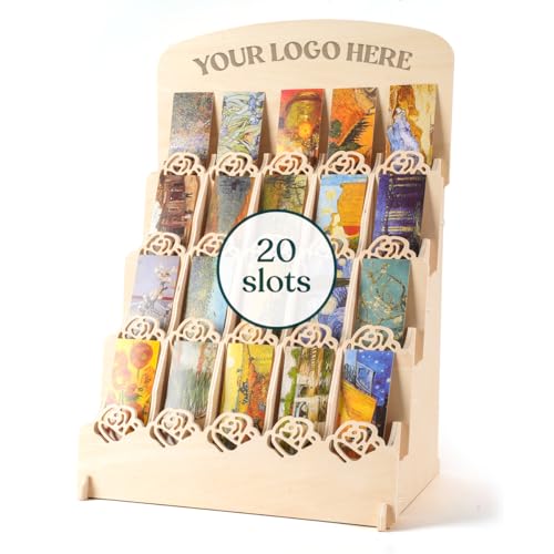 20 Pockets Bookmark Display Stand, Portable Bookmark Holder, Sticker Holder, Greeting Card Display for Craft Fairs, Vendor Booths, Retail Store