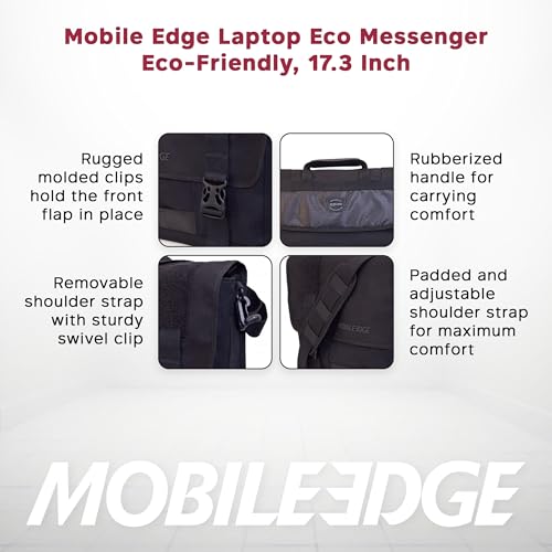 Mobile Edge ECO Laptop Messenger Bag for Men and Women, Fits Up To 17.3 Inch Laptops, Travel Work Computer Bag, Cotton Canvas, Padded Pockets, Black