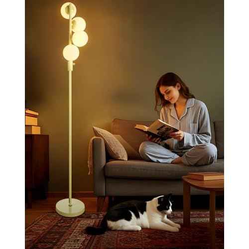 Lightdot 64IN Dimmable (Brightness Adjustable) Globe Floor Lamp, Standing Lamps with 4PCS 3000K G9 Bulbs Soft Warm White Eye Care, Mid Century Modern Floor Lamp for Living Room-Green