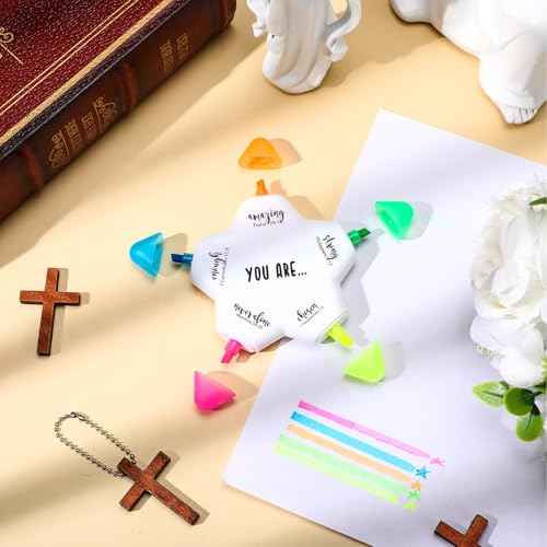 50 Pcs Christian Gifts Bible Highlighters and Pens No Bleed Inspirational Highlighters Brush Tip Bulk Church Sunday School Gift Bible Study Supplies Religious Stationery