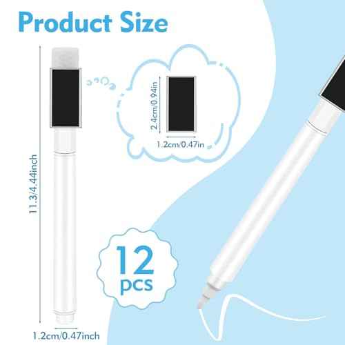 12 Pcs White Dry Erase Markers, Magnetic White Chalk Markers Pen Fine Tip, Thin Tip Dry Erase Markers with Magnet for Blackboard School Home Office