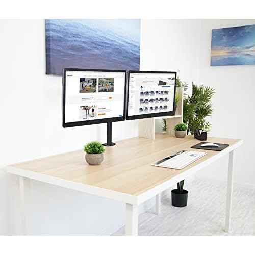 Mount-It! Dual Monitor Mount | Double Monitor Desk Stand | Interchangeable C-Clamp and Grommet Base | Two Heavy Duty Height Adjustable Arms Fit 2 Computer Screens 19 21.5 24 27 32 Inches | VESA 75 100