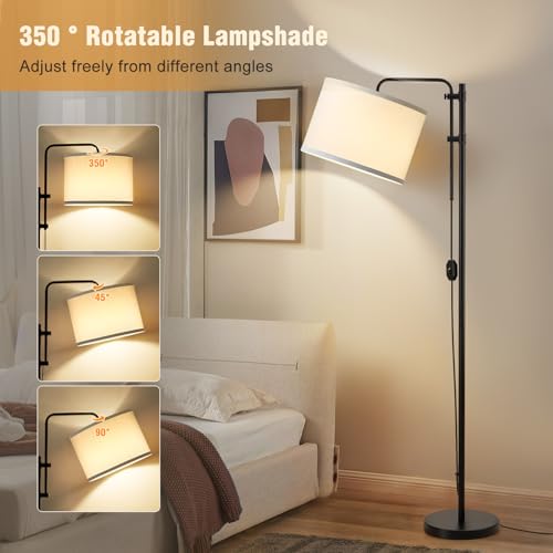 GyroVu Floor Lamp for Living Room, Adjustable Height Standing Lamps with 350¡Æ Rotate White Lampshade, 67.5-Inch Modern Tall Lamp Dimmable Floor Lamps for Corner Bedroom Home Office (Bulb Included)