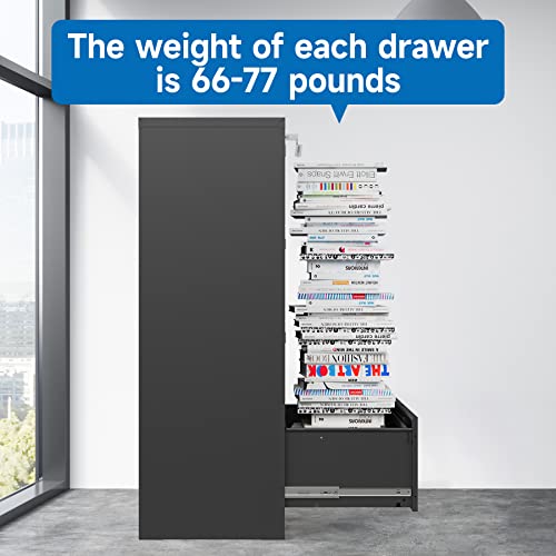BYNSOE 4-Drawer Locking Lateral File Cabinet, Full-Extension Steel Office/Home, Black (A4/Letter/Legal) - Assembly Included