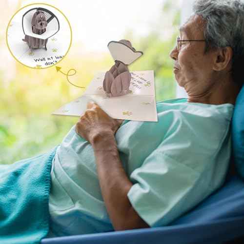Funny Pop Up Get Well Soon Card, Humorous 3D Speedy Surgery Recovery Card for Friends Patient, Lovely Sympathy Cards for Men Women, At Least You Don't Have to Wear A Cone, Pug Cone Card