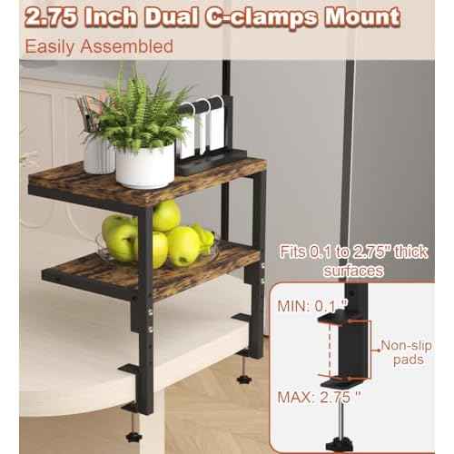 Clamp on Desk Organizer Shelf, Heavy-Duty Desk Extender Side Table with 2-Tier Adjustable Storage Shelves for Desktop Accessories, Gaming Devices, Black