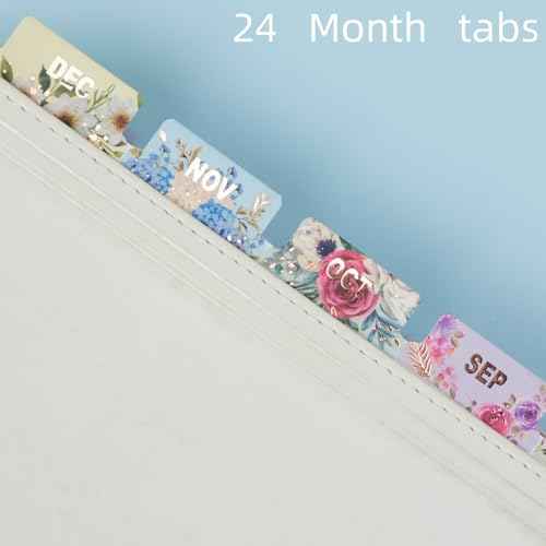 UPAFEXXI-Laminated Planner Monthly Tabs(72 Stickers in Total,24 Month,24 Subject,24 Blank) Calendar Monthly Label Stickers for Planners, Subject Label Adhesive Tabs for Folders, Pages(Floral)