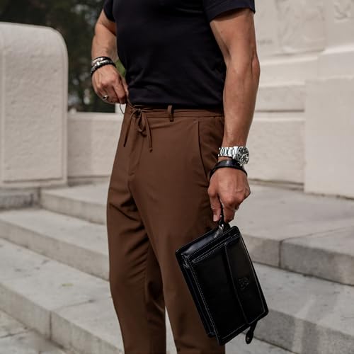 Time Resistance Leather Clutch for Men – Black Organizer Wrist Bag, Handmade in Italy