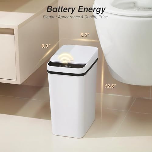 FRESHLIX White 2.5 Gallon Touchless Motion Sensor Bathroom Trash Can