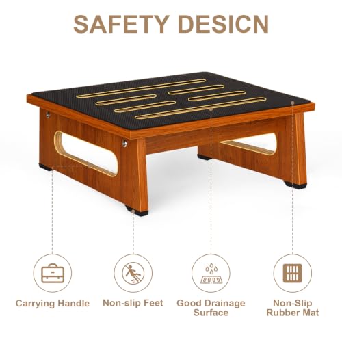 QIANBAIYI Brown 5.5-Inch Adult Step Stool with Non-Slip Surface & Handles, Supports 450 lbs