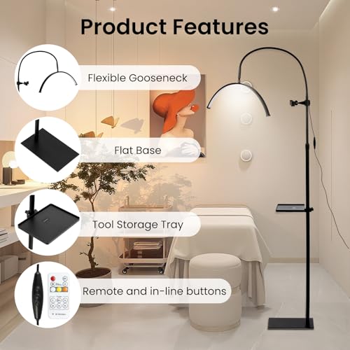 Lash Light for Eyelash Tech,LED Half Moon Floor Lamp for Esthetician, Tattoo Artists,Nail Tech, Skincare Adjustable Brightness and Height Esthetician Light with Phone Holder and Tool Tray