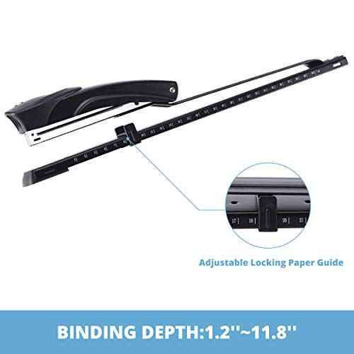 Long Reach Stapler,with 2000 Staples & Stapler Remover Full Strip£¬20-25 Sheet Capacity,with Built-in Ruler and Adjustable Locking Paper Guide, Black