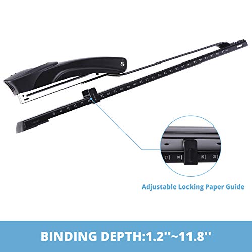 Black Long Reach Stapler with 2000 Staples & Remover, 20-25 Sheet Capacity