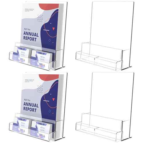 Brochure Holder 8.5x11 Inch Acrylic Literature Holders Clear Flyer Display Stand with Business Card Slot Pamphlet Holder Multi Purpose Organizer for Office, Lobby, Hotels, Trade Shows, 4 Pack