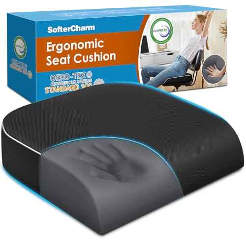 Seat Cushion, Memory Foam Office Chair Cushions for Long Sitting Hours, Chair Pad for Sciatica, Coccyx, Tailbone, Hip Pain & Pressure Relief, Office, Home, Car Seats, Airplane, Black/Large